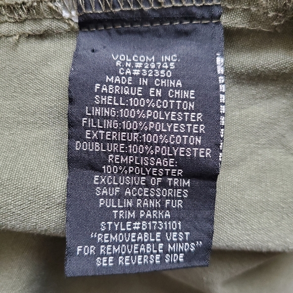 Volcom Scout Army Green Parka Jacket - Picture 12 of 13